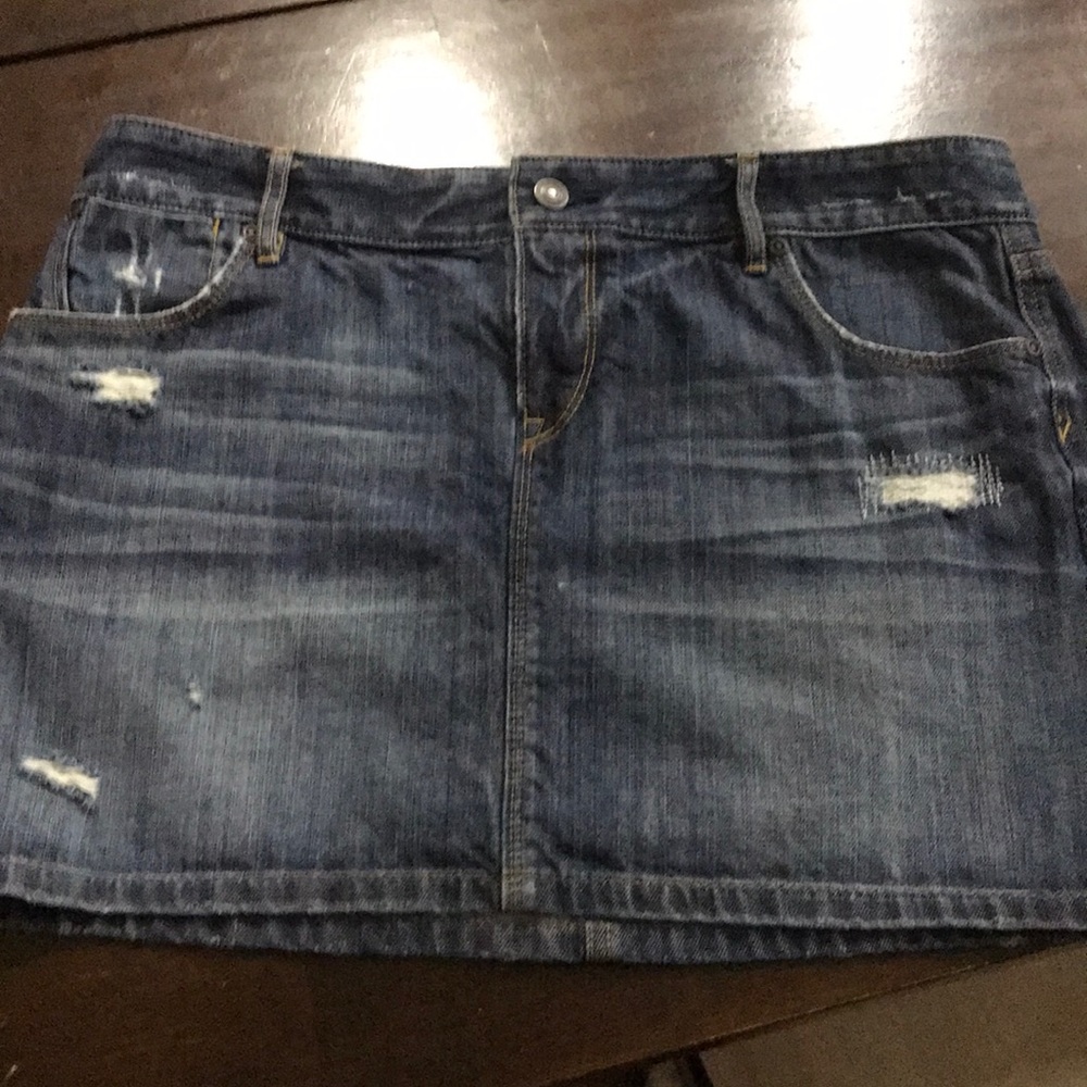 LOFT distressed jean mini skirt. Size 8.